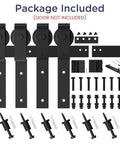 8 Feet Bypass Sliding Barn Door Hardware Kit for Double Wooden Doors with Single Track, full package contents displayed