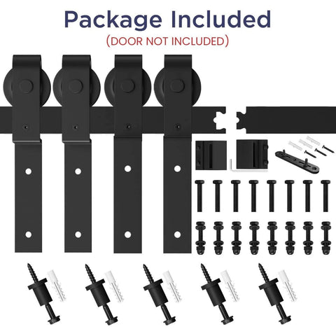 Hardware components for 6 Feet Bypass Sliding Barn Door Hardware Kit for Double Wooden Doors with Single Track, Easy Installation