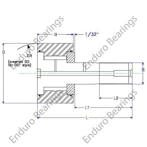 Technical drawing of ✝️ CF 1-SB CAM Follower Enduro, highlighting dimensions and structure details for replacement installation.