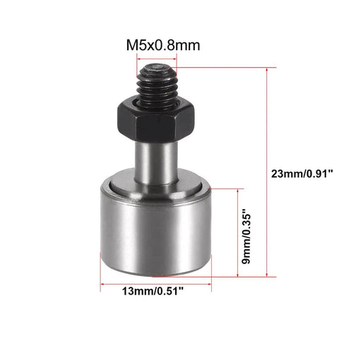 ✝️ HiPicco Cam Follower Track Runner Bearings CF5/KR13, 13mm roller, side view with dimensions for machine tools and 3D printers.