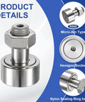 ✝️ 3Pcs Cam Follower Track Runner Bearings CF16/KRV35 X Needle Roller Stud Track Bearing, hexagon socket detail view