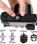 Close-up of camera showing installation of 26 Piece Camera Screws Mount Set One Quarter Inch And Three Eighth Inch Threaded Converter Adapters.
