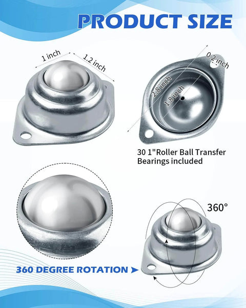 16 Pcs Table Ball Slide Units Roller Ball Transfer Bearings with 1 Inch Carbon Steel Ball Screw Mounted