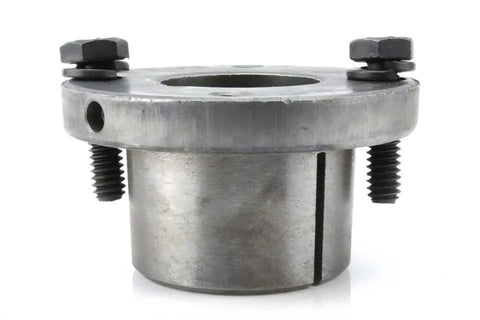 Efficient 7.75 inch dual groove cast iron pulley with a 1-1/8 inch bushing side view showing two-piece secure construction