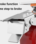 Close-up of brake function on Heavy Duty Swivel Caster Wheels Set of 4 with Dual Locking Brakes, Polyurethane Top Plate Casters