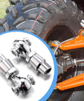 Close-up of 8 pcs 3/4 inch Heim Joint Rod End Kit with chromoly suspension joints on off-road vehicle suspension system