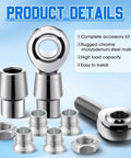 8 pcs 3/4 inch Heim Joint Rod End Kit with chromoly suspension joints, round tube adapters, spacers, and jam nuts, chrome plated