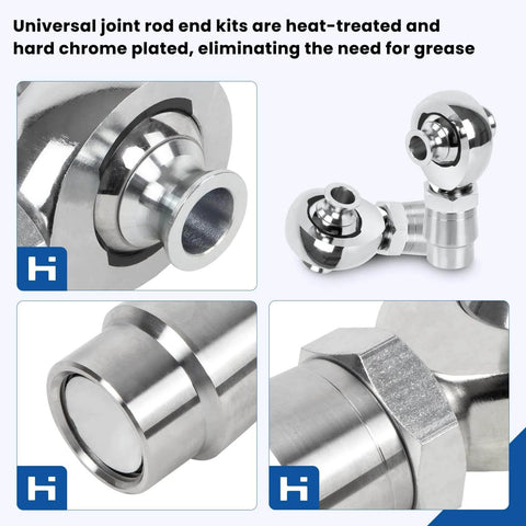 Close-up of 2 Pair 1.25 Heim Joints Rod End Kit with Right and Left Hand Threads, heat treated chromoly, 1-inch bore