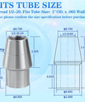 1/2 x 1/2-20 Heim joint rod end kit tube adapter dimensions and specifications