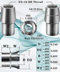 Technical diagram of 3/4 Heim Joint Rod End Kit with Right and Left Hand Threads, showing measurements and specifications.