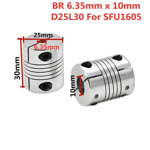 BR 6.35mm x 10mm D25L30 coupler for 600mm SFU1605 CNC Ball Screw Assembly detailed view.