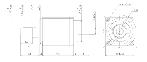 CS Mini-08 ≤50mm Harmonic Drive Gear Ratio 100:1 - Strain Wave Gear Reducer technical drawing and dimensions