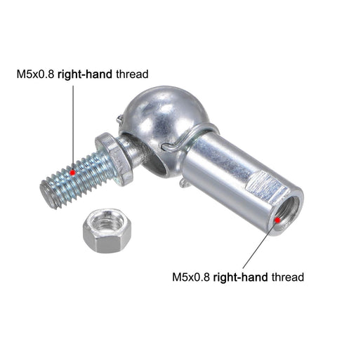 2pcs CS8 M5 Angle Ball Joint with M5x0.8 Right Hand Thread, A3 Steel Self Lubricating Ball Socket Rod End