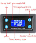 Front view of Digital Delay Relay Module For Go To Timing Control 6 To 30V DC 0.01 Seconds To 9999 Minutes with LCD display and controls.