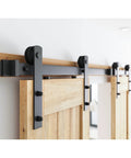 8.2FT Double Barn Door Hardware Kit for Two 24 Inch Door Panels, heavy duty steel track, installed with smooth nylon rollers