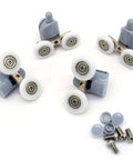 8 Pcs Double Shower Door Rollers Replacement Set, 23mm twin top & bottom wheels with spring loaded action and screw cover caps