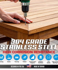 Person installing #8 x 1-5/8 Inch Stainless Steel Wood Screws, 304 Grade Flat Head T20 Star Drive, on outdoor furniture