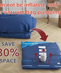 electric vacuum pump for space saver bags shown compacting bedding, highlighting efficient space saving and storage capabilities