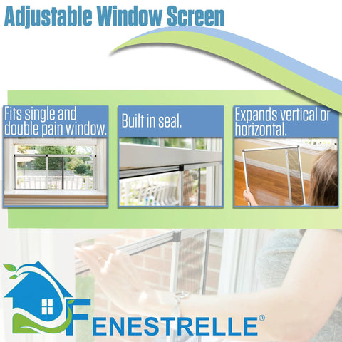 Expandable Window Screen Pack of 2 With Flame Resistant Fiberglass Mesh, Adjustable From 21 To 40 Inches Wide And 15 Inches High