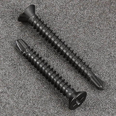 250pcs #8 x 1-1/4 Inch Flat Head Self Tapping Sheet Metal Screws Black Stainless Steel High Strength Quick Self Drilling Screws