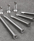 300pcs #8 x 1 Inch Flat Head Self Tapping Sheet Metal Screws Stainless Steel High Strength Quick Self Drilling Screws with Deep Threads