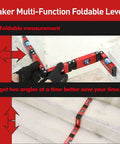 Multi Function Foldable Level Tool 28 Inch with folding design used on stairs for precise leveling, featuring blue acrylic vials.