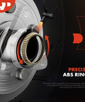 Close-up of ABS ring on 2 Pack Front Wheel Bearing Hub Assembly for 4WD Chevy Silverado Tahoe Suburban Avalanche GMC Sierra Yukon XL and Cadillac Escalade ESV EXT, 6 Lug with ABS Sensor, Front Left and Right OE Replacement.