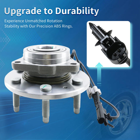 Beefy Front Wheel Bearing And Hub Assembly For 2007 To 2014 Chevy GMC Silverado Suburban Tahoe Yukon XL 1500 Avalanche Escalade ESV EXT 4X4 515096 2 Pack, featuring ABS sensor wire and 3-bolt flange