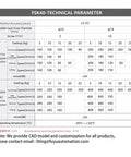Specifications chart for FSL40 Version 2.0 Linear Guide Table With Ball Screw Motion For CNC Applications showing motor details.