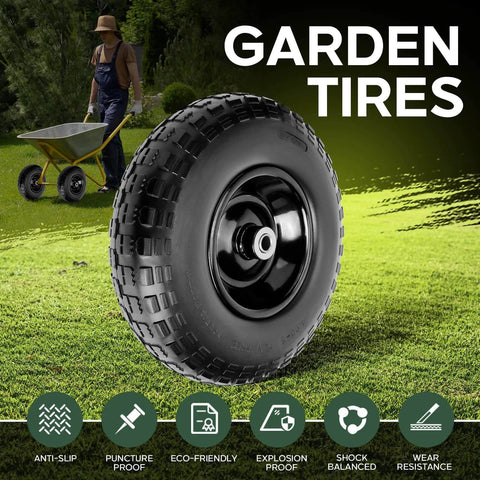 1 PC 13 Inch Rubber Solid Flat Free Replacement Tires and Wheels 4.00-6 with 5/8'' Axle Bore Hole for garden use