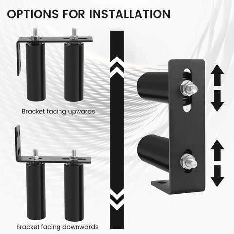 6"Gate Roller Guide,Sliding Gate Hardware with L-Sliding Gate Brackets showing upward and downward installation options
