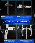 Assembly steps for Gear Puller Set, 3" 4" 6" 8" Bearing Puller Kit, 24pc 2 Jaw & 3 Jaw Gear Puller with Reversible Jaws.