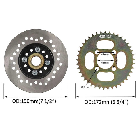 Brake disc and chain sprocket for 1" Steel Live Axle with 18x9.5-8 Tubeless Wheels Tires Rim and Chain Sprocket Brake Master Cylinder for Go Kart.