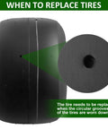 Close-up of worn Go Kart Tires and Wheels, Front Wheel 10x4.5-5", showing groove wear for replacement guidance.