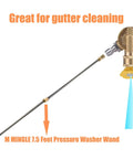 Gutter Cleaning Attachment For Pressure Washer Pivoting Coupler With 240 Degree Rotation And Four Angle Settings, water spray visible