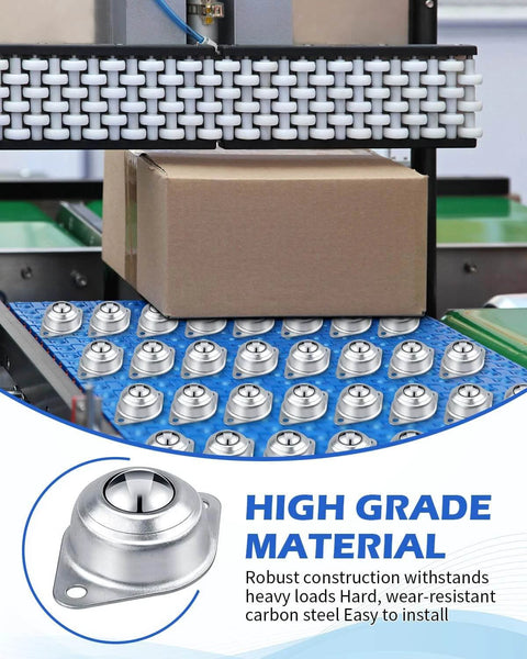 30 Pcs 1/2 Inch Roller Ball Transfer Bearings Carbon Steel Ball Casters on Conveyor with Box