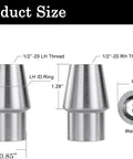 1/2 Heim Joints Rod End Kit with Right and Left Hand Threads, showing chromoly bungs and jam nuts dimensions and threading details.