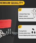 Image displaying a red case and components from the 46PCS Harmonic Balancer Puller Set, detailing 4 slotted puller yoke and forcing screw.