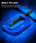 Ball Joint Press Kit Tool with 4x4 Adapters, showcasing durable structural steel and dimensions for 2WD and 4WD cars and trucks