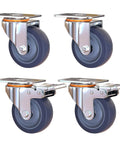 Heavy Duty Blue Rubber Caster Wheels Set with Brakes, Industrial swivel plate castors, 2 locking and 2 swivel casters for trolleys