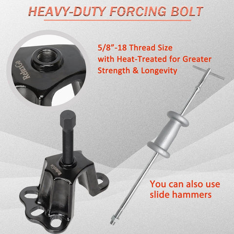 Front Wheel Hub Puller Bearing Removal Tool, 5/8 inch x 18 forcing bolt detail, suitable for 3-3/4 to 4-1/2 inch IDs.