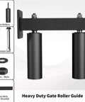 Adjustable Sliding Gate Guide Roller 6 Inch Dual Hard Nylon Rollers Heavy Duty Steel Bracket Rust Proof Design Black 2 Pack