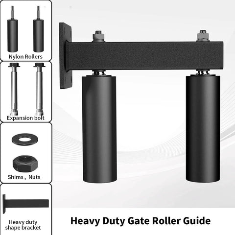 Adjustable Sliding Gate Guide Roller 6 Inch Dual Hard Nylon Rollers with Heavy Duty Steel Bracket Rust Proof Design display