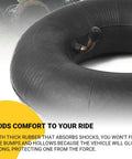 4.10/3.50-4 Heavy Duty Inner Tubes close-up with TR-87 Bent Valve Stem, natural rubber, for 4 Inch Rims on utility equipment.