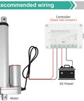 Recommended wiring for heavy-duty linear actuator 12 inch stroke showing motor connection to controller and DC power.