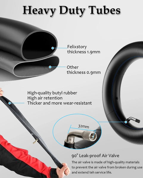 Heavy duty tubes with high-quality butyl rubber, 90° leak-proof air valve, 10 Inch 10x2.75-6.5 Off-road Rubber Outer Tire with Inner Tube.