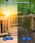 Heavy Duty Sliding Gate Kit with Latch and Manual Universal Hardware for Wooden Gates, installed outdoors under sunny and rainy conditions.