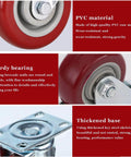Close-up of 2.5 Inch Heavy Duty Swivel Caster Wheels Set of 4 with Brake, Locking Bearing Top Plate Casters, highlights PVC material and base