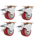 Heavy Duty Swivel Caster Wheels Set of 4 with Dual Locking Brakes, polyurethane top plate casters with double ball bearings