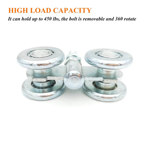 2pcs Track Roller Wheels Heavy Duty Trolley Assembly Silent Rollers Wheel for Heavy Barn or Shed Sliding Doors, galvanized finish.